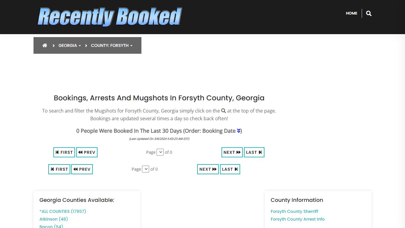 Bookings, Arrests and Mugshots in Forsyth County, Georgia - Recently Booked