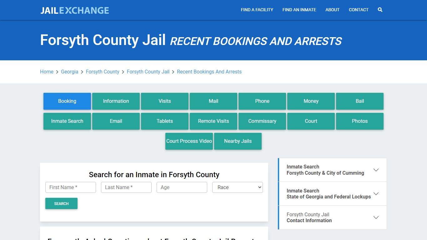 Forsyth County Jail GA Recent Arrests and Bookings - Jail Exchange